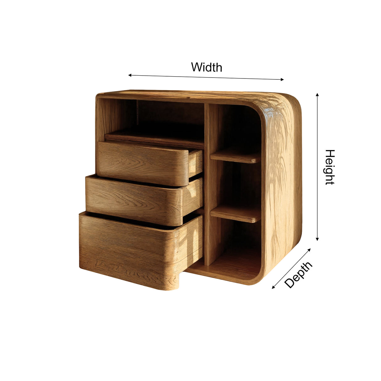 Aurelin Softcurve Solid Wood Bedside Table - Timberustic Bedside Table