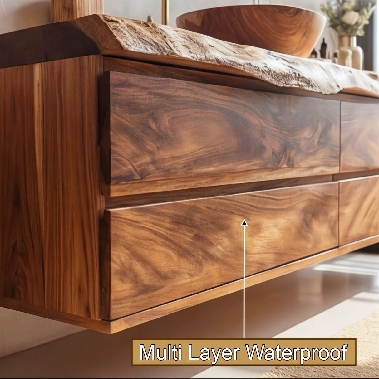 Aurelin Tide Live Edge Floating Bathroom Vanity with Drawers - Timberustic Floating Bathroom Vanity With Drawers