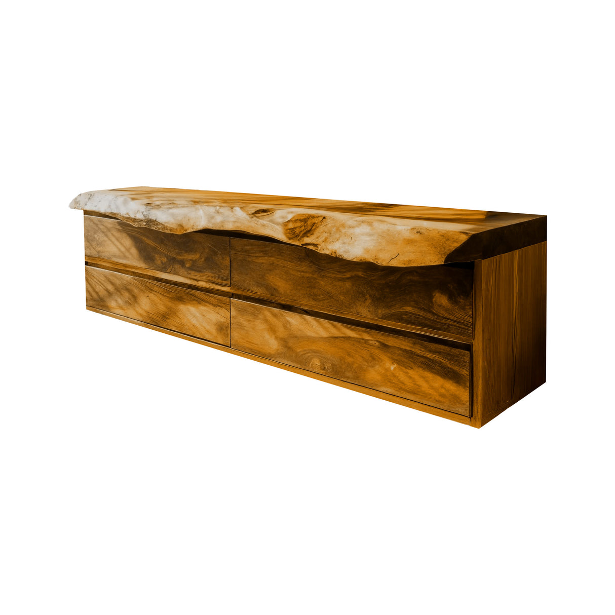 Aurelin Tide Live Edge Floating Bathroom Vanity with Drawers Teak - Timberustic Floating Bathroom Vanity With Drawers