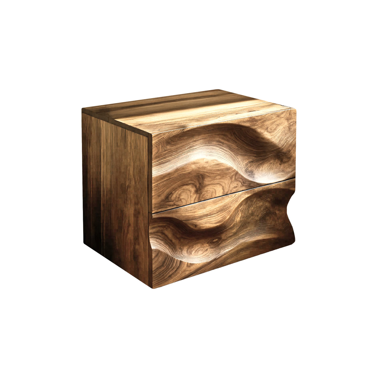 Aurelin Wave Handcrafted Wood Bedside Table