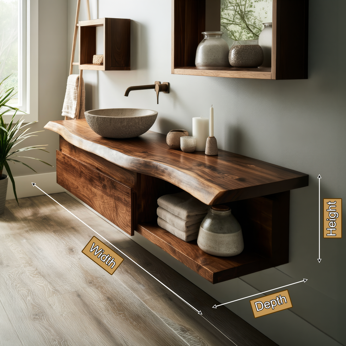 Aurelion Live Edge Solid Wood Floating Bathroom Vanity with Drawers SPA943999 - Timberustic Floating Bathroom Vanity With Drawers