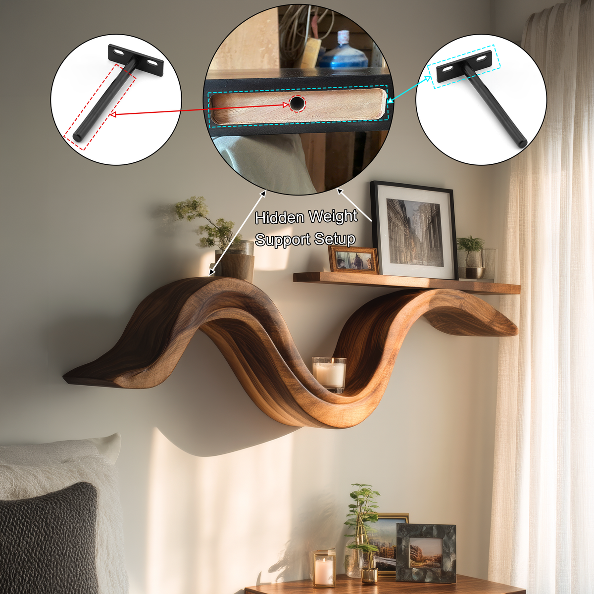 Aurelion Sculpted Solid Wood Floating Shelf - Timberustic Floating Shelf