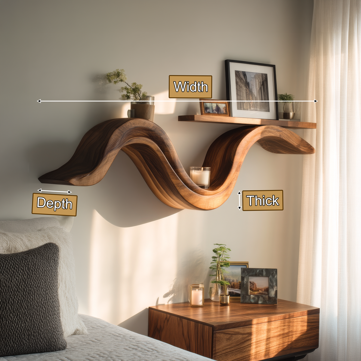 Aurelion Sculpted Solid Wood Floating Shelf - Timberustic Floating Shelf