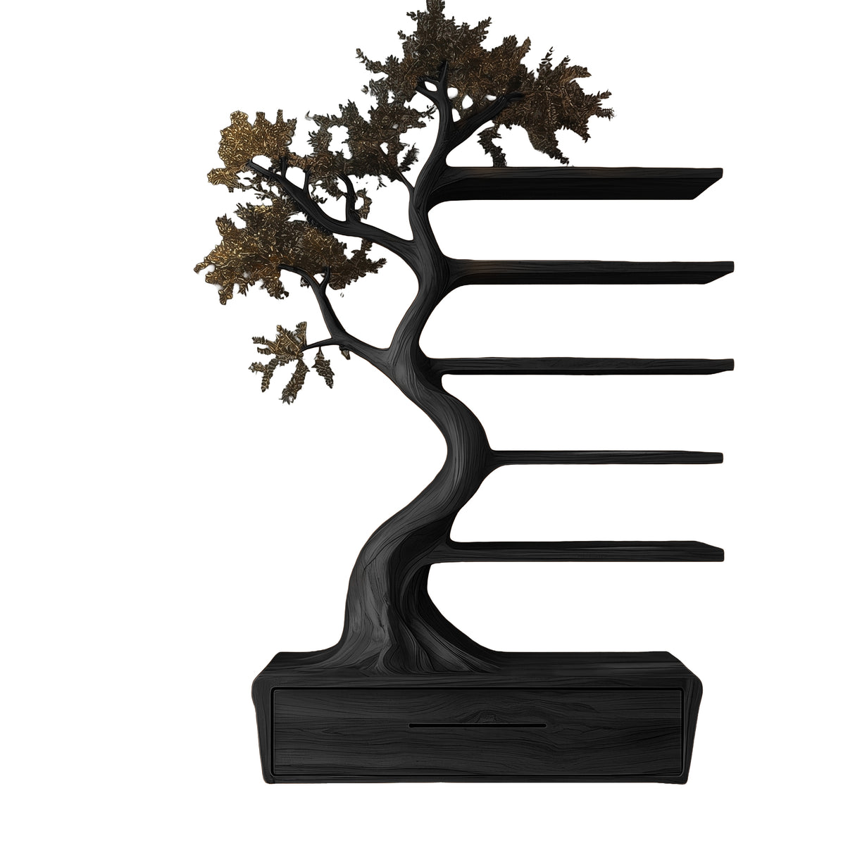 Aureliorn Sculpted Solid Wood Tree Bookshelf with Drawers Black - Timberustic Tree Bookshelf