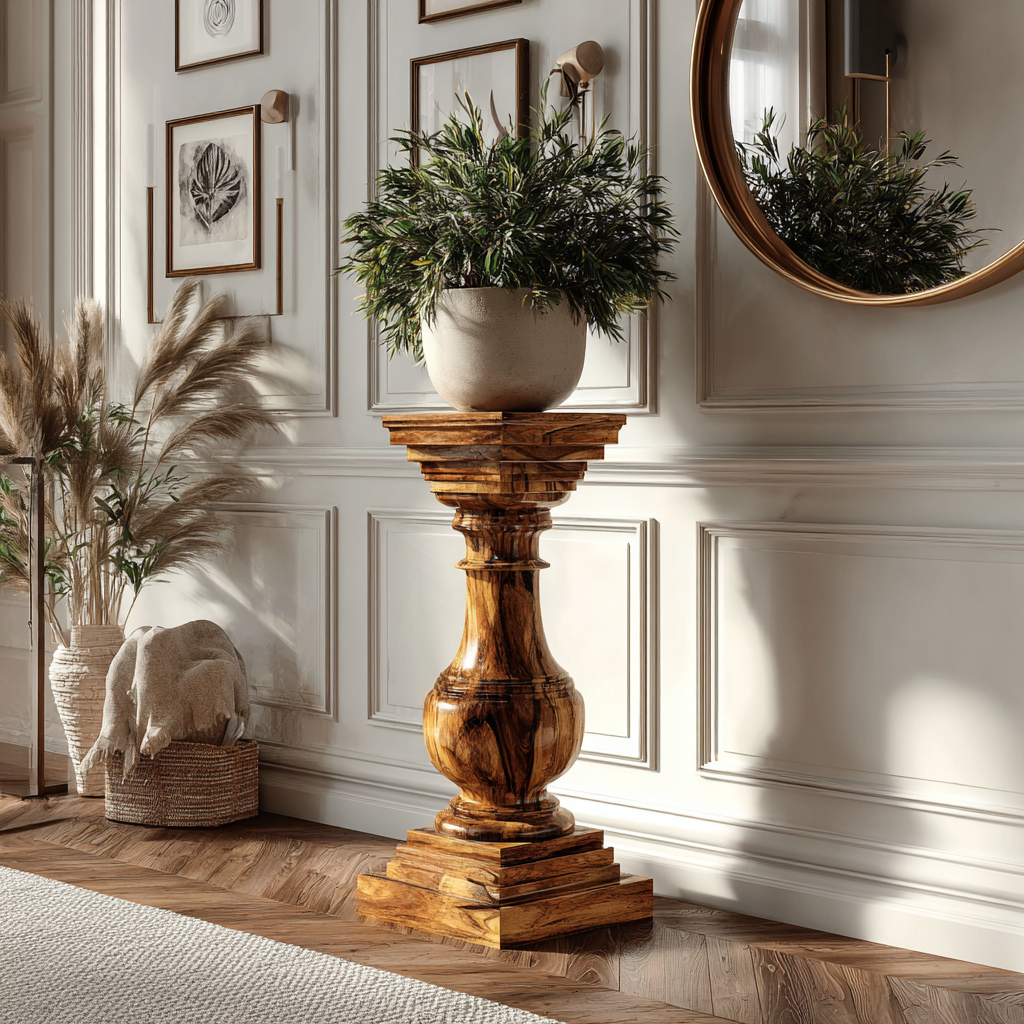 Aurelis Handcrafted Solid Wood Pedestal Stand - Timberustic Pedestal Stand