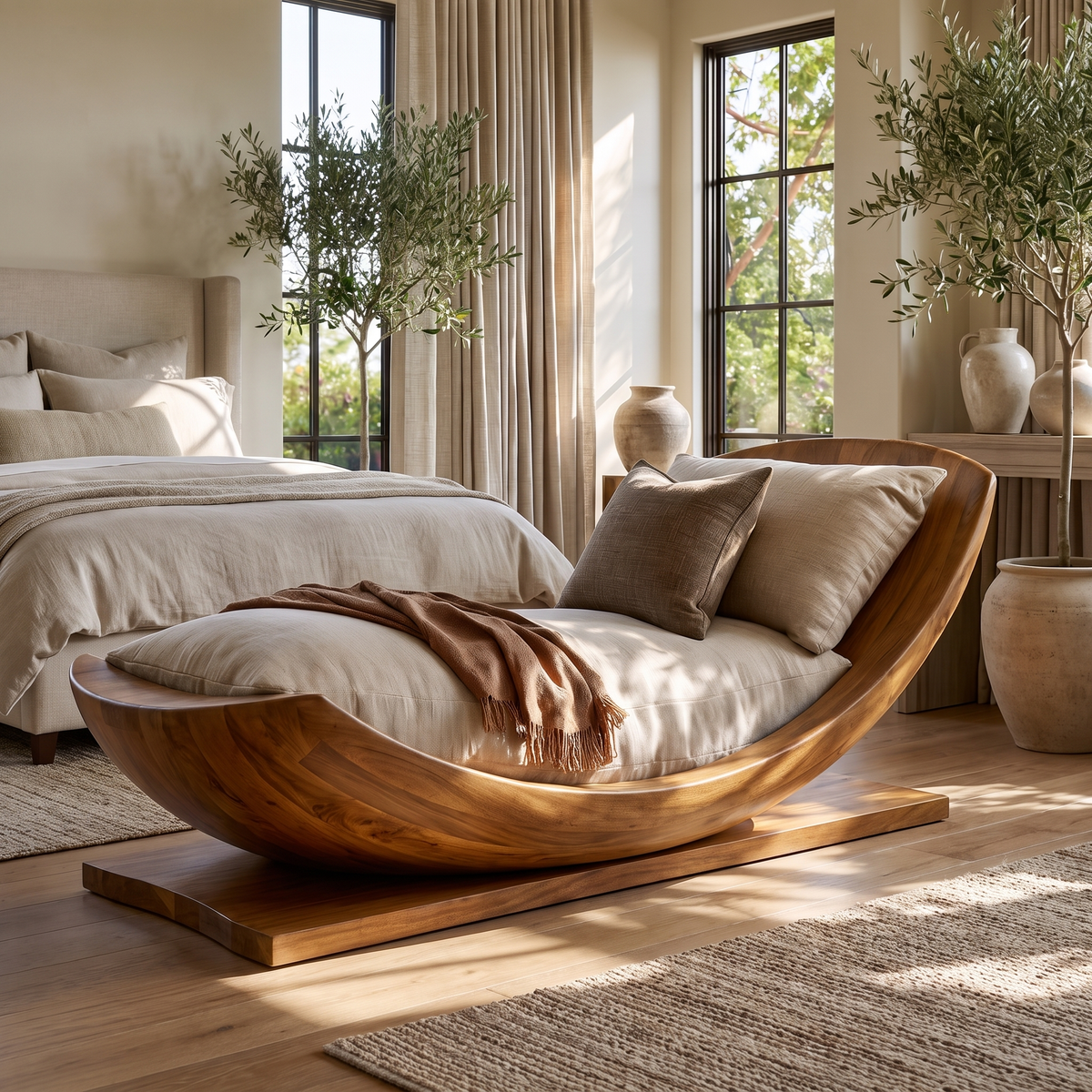 Aurelith Handcrafted Solid Wood Chaise Lounge Brown - Timberustic Chaise Lounge