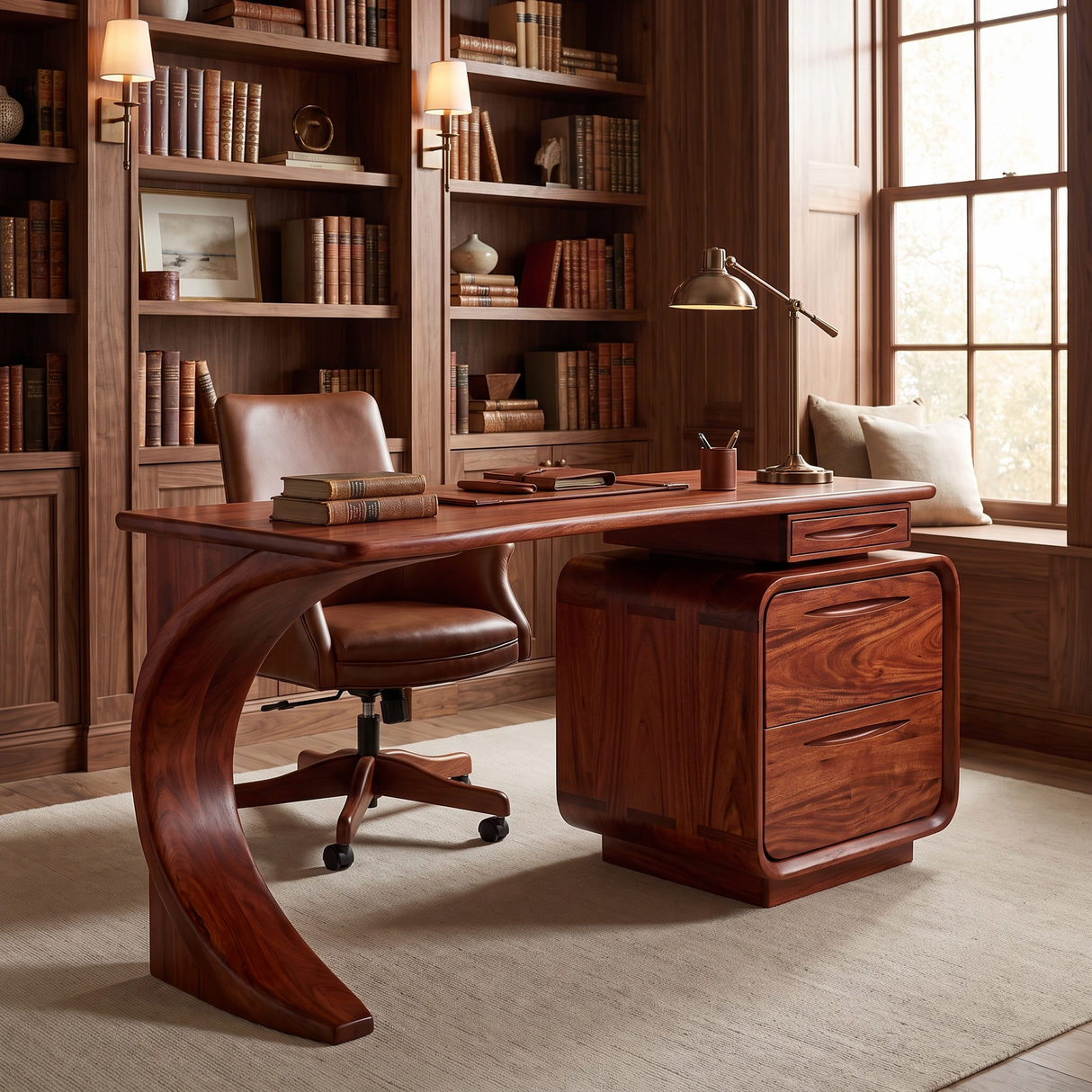 Aurelith Sculpted Solid Wood Desk with Drawers Mahogany - Timberustic Desk With Drawers