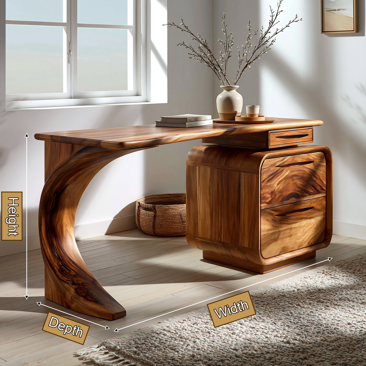 Aurelith Sculpted Solid Wood Desk with Drawers - Timberustic Desk With Drawers
