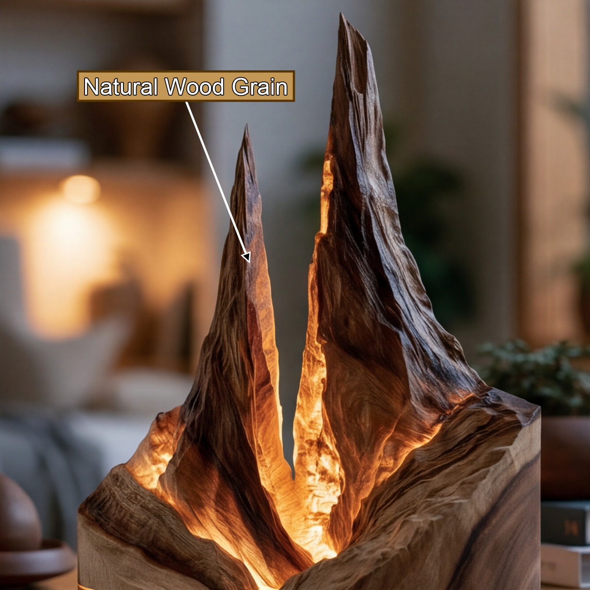 Aurelith Sculpted Solid Wood Mountain Table Lamp
