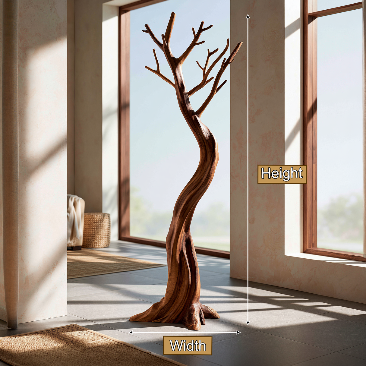 Aurelith Sculpted Solid Wood Tree Coat Rack - Timberustic Tree Coat Rack