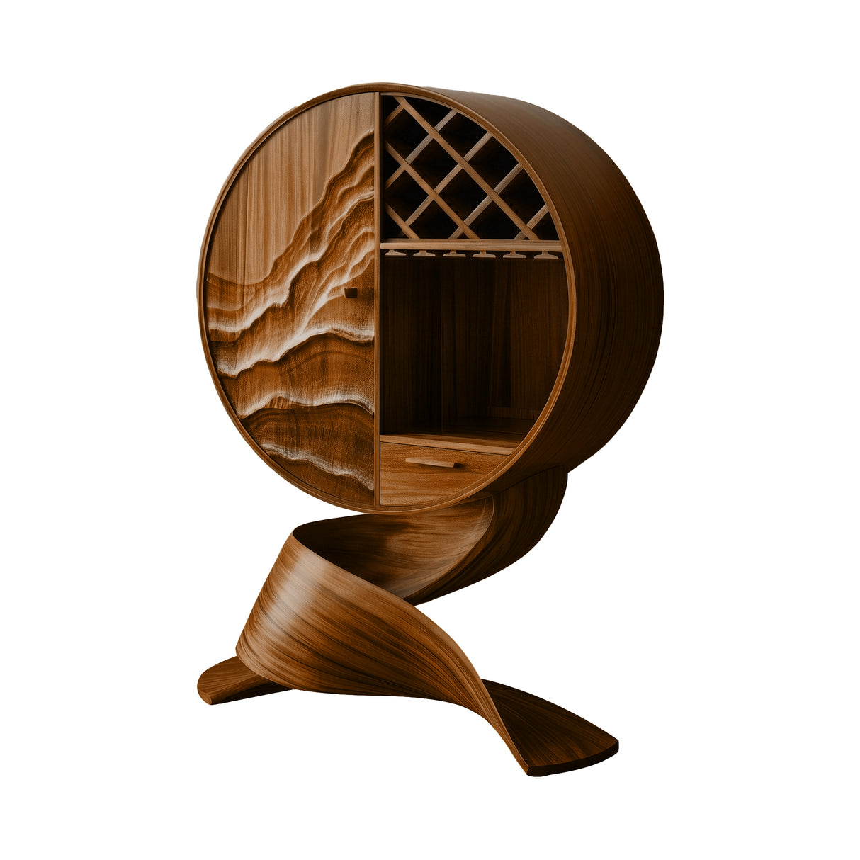 Aurellith Sculpted Solid Wood Bar Cabinet Brown - Timberustic Wine Cabinet