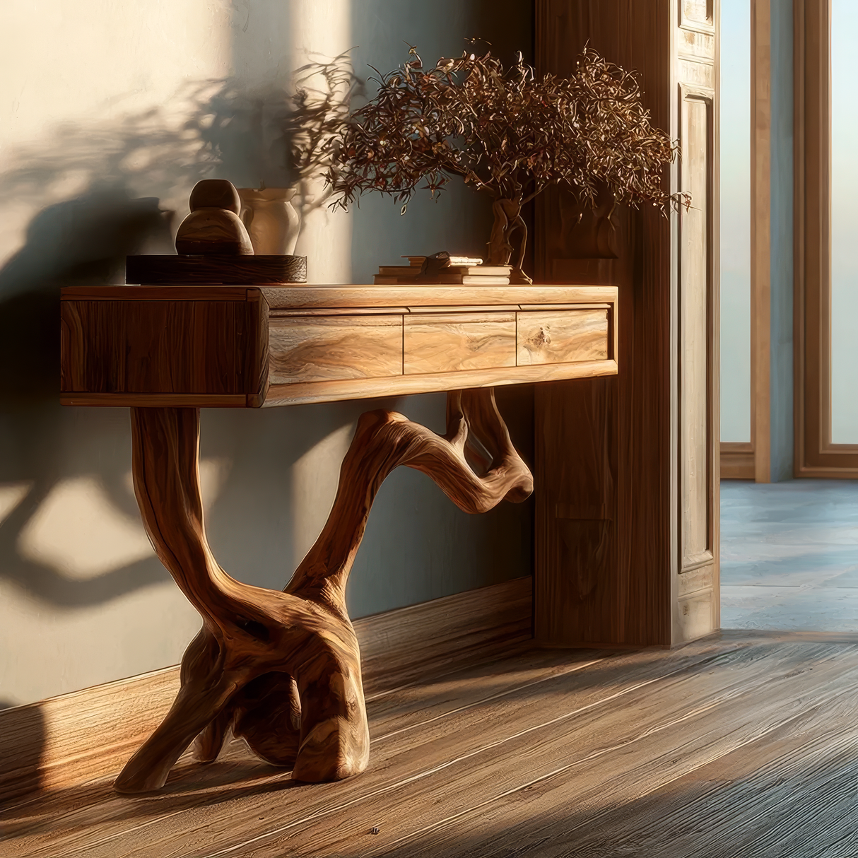 Aurelthorn Sculpted Solid Wood Console Table