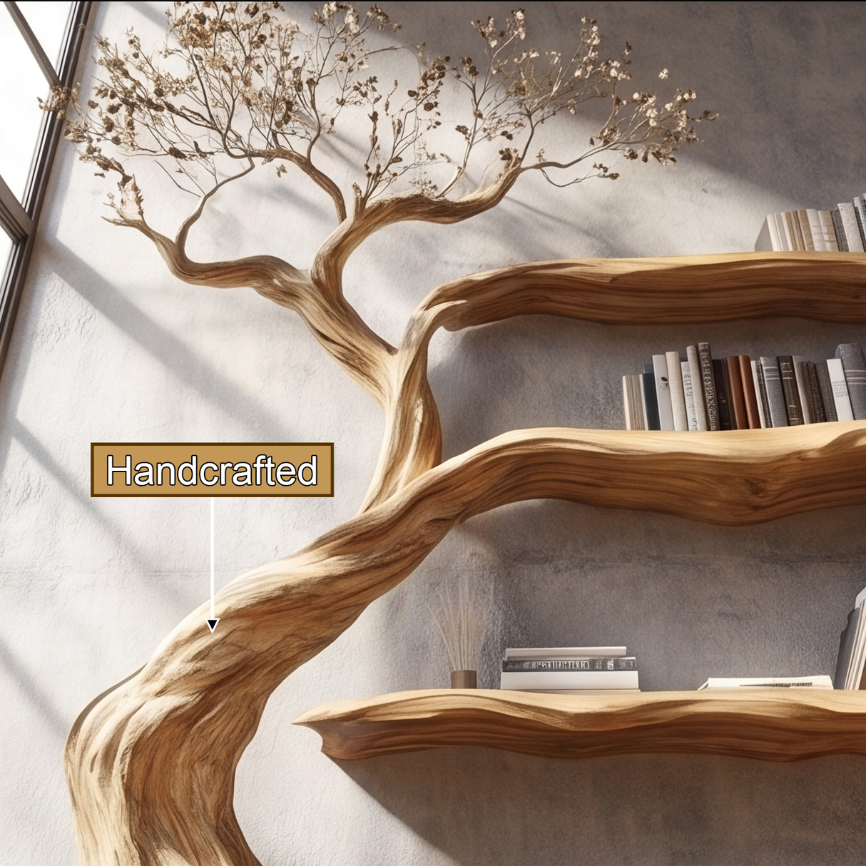 Aurelwood Handcrafted Solid Wood Tree Bookshelf - Timberustic Tree Bookshelf