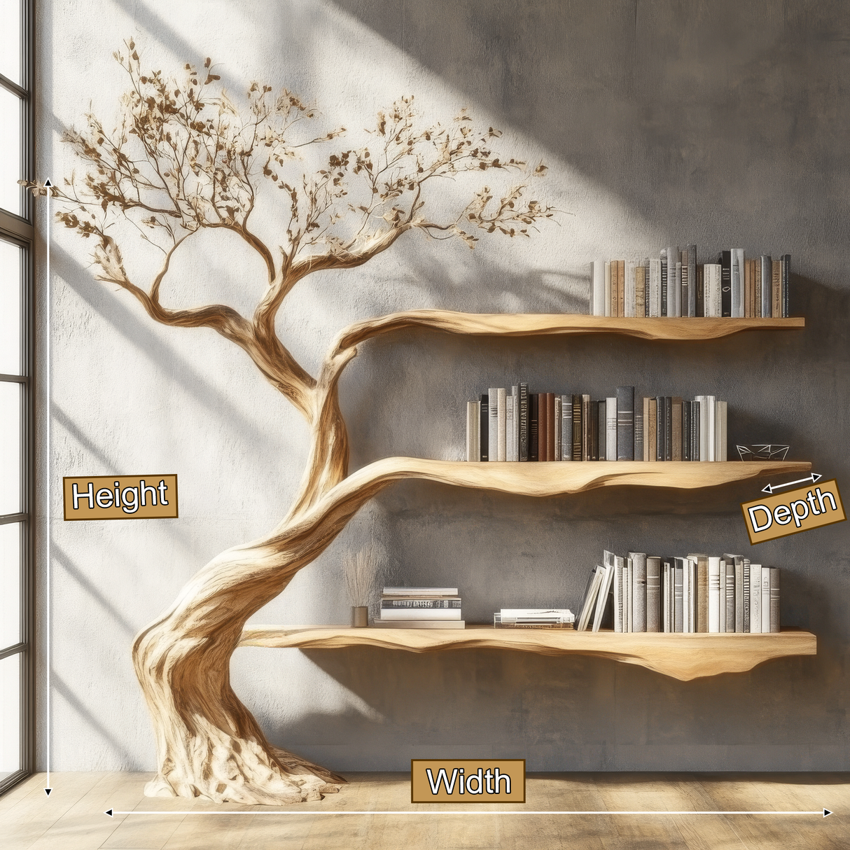 Aurelwood Handcrafted Solid Wood Tree Bookshelf - Timberustic Tree Bookshelf