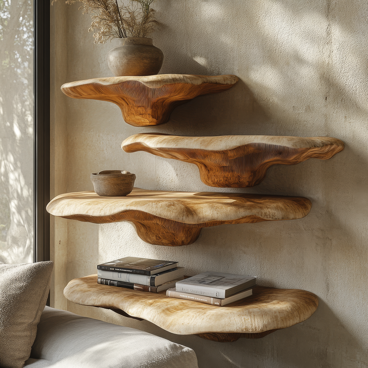 Aurem Hollow Live Edge Solid Wood Mushroom Floating Shelf SPA201024 - Timberustic Floating Shelf