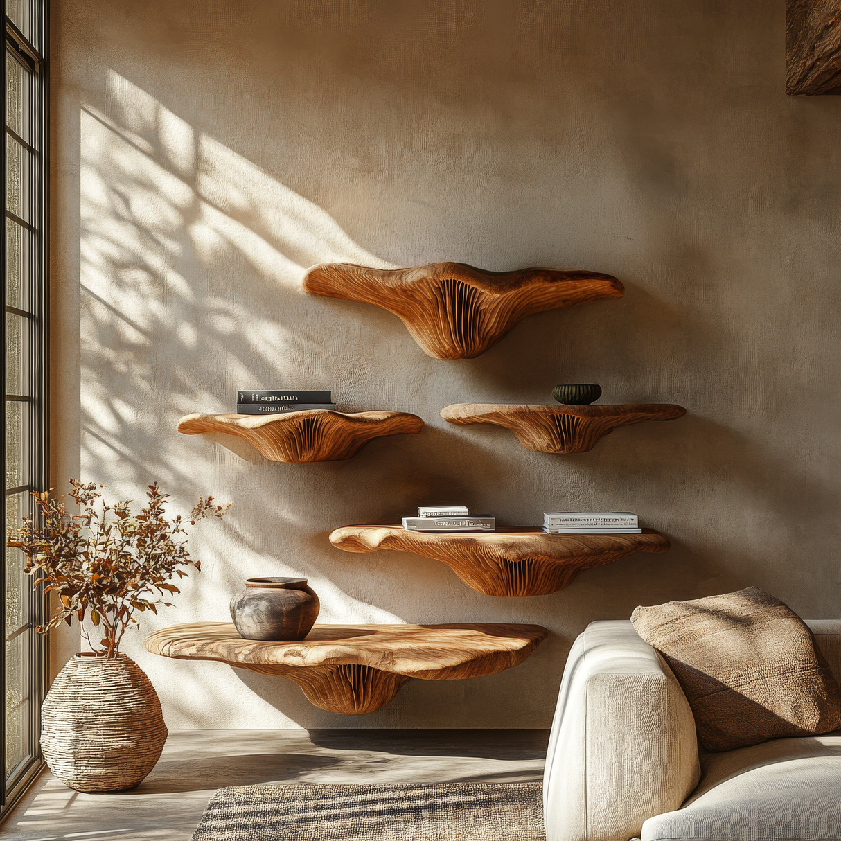 Auremoss Live Edge Solid Wood Mushroom Floating Shelf SPA942340 - Timberustic Floating Shelf