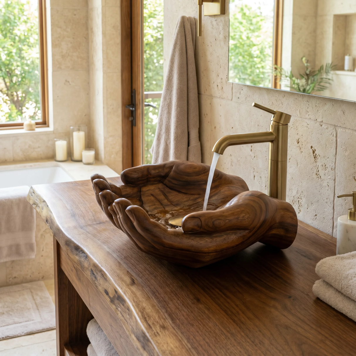 Auren Handcrafted Solid Wood Hands-Shaped Vessel Sink