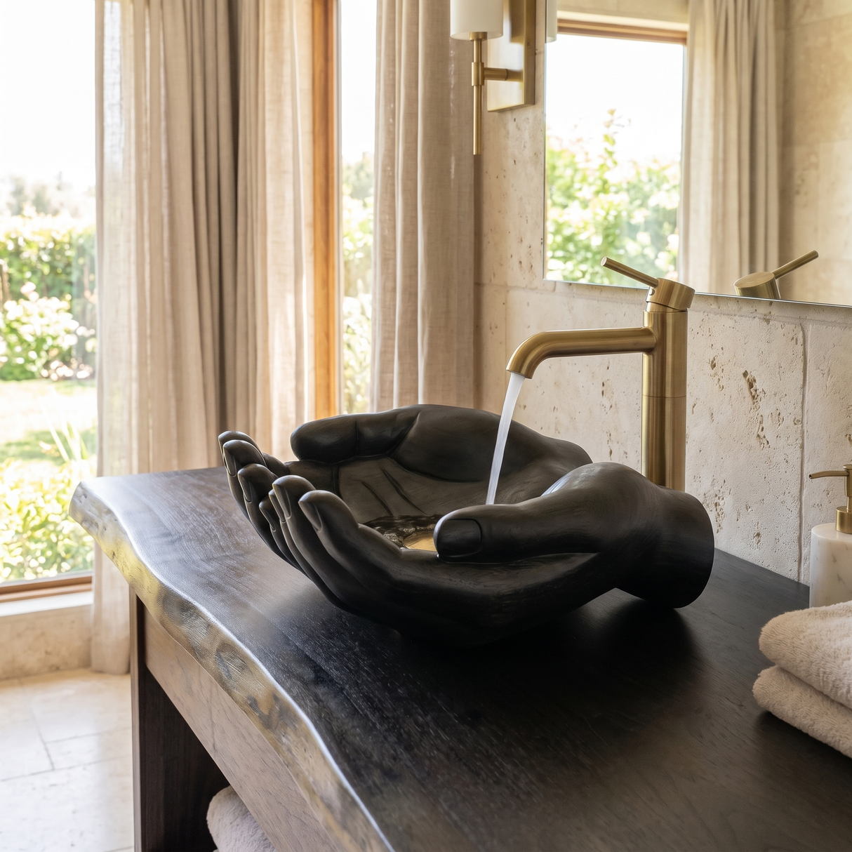 Auren Handcrafted Solid Wood Hands-Shaped Vessel Sink