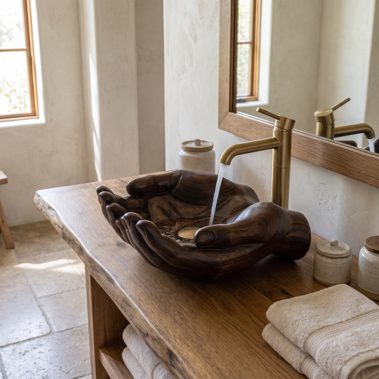 Auren Handcrafted Solid Wood Hands-Shaped Vessel Sink