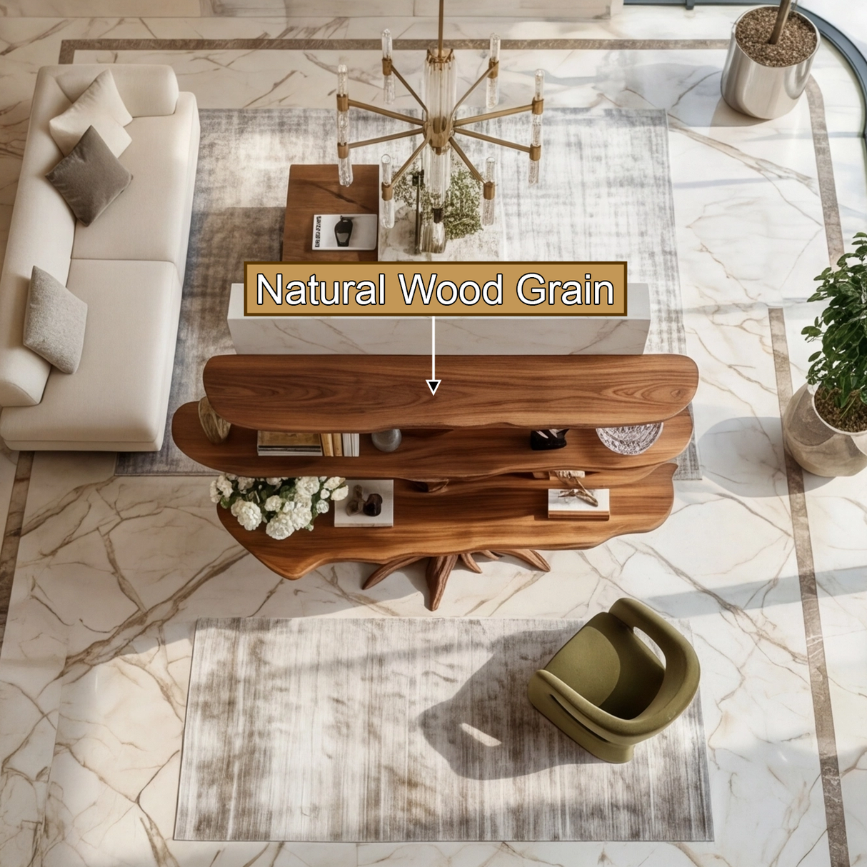 Aurethra Sculpted Solid Wood Console Table with Shelves - Timberustic Console Table with Shelves