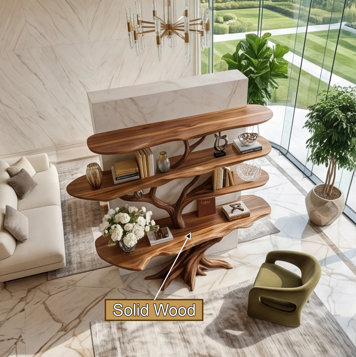 Aurethra Sculpted Solid Wood Console Table with Shelves - Timberustic Console Table with Shelves