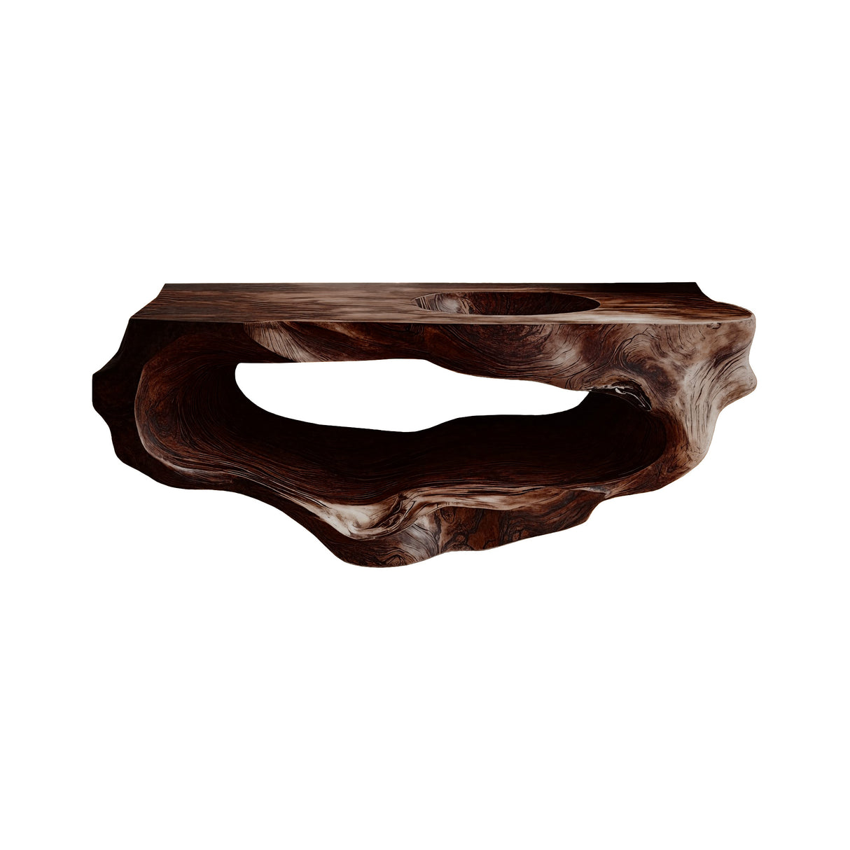 Aureva Sculpted Solid Wood Floating Bathroom Vanity with Integrated Sink and Open Storage Dark Walnut - Timberustic Floating Bathroom Vanity with Integrated Sink and Open Storage