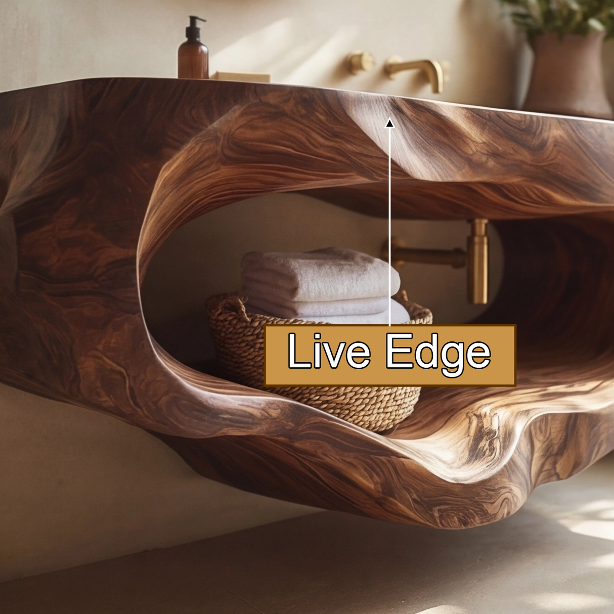 Aureva Sculpted Solid Wood Floating Bathroom Vanity with Integrated Sink and Open Storage - Timberustic Floating Bathroom Vanity with Integrated Sink and Open Storage