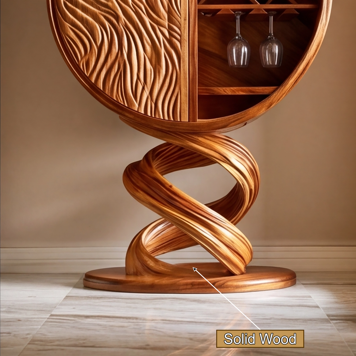 Aurevian Sculpted Solid Wood Bar Cabinet - Timberustic Wine Cabinet