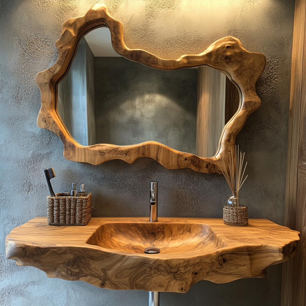 Aurevik Live Edge Solid Wood Floating Bathroom Vanity with Integrated Sink - Timberustic Floating Bathroom Vanity with Integrated Sink