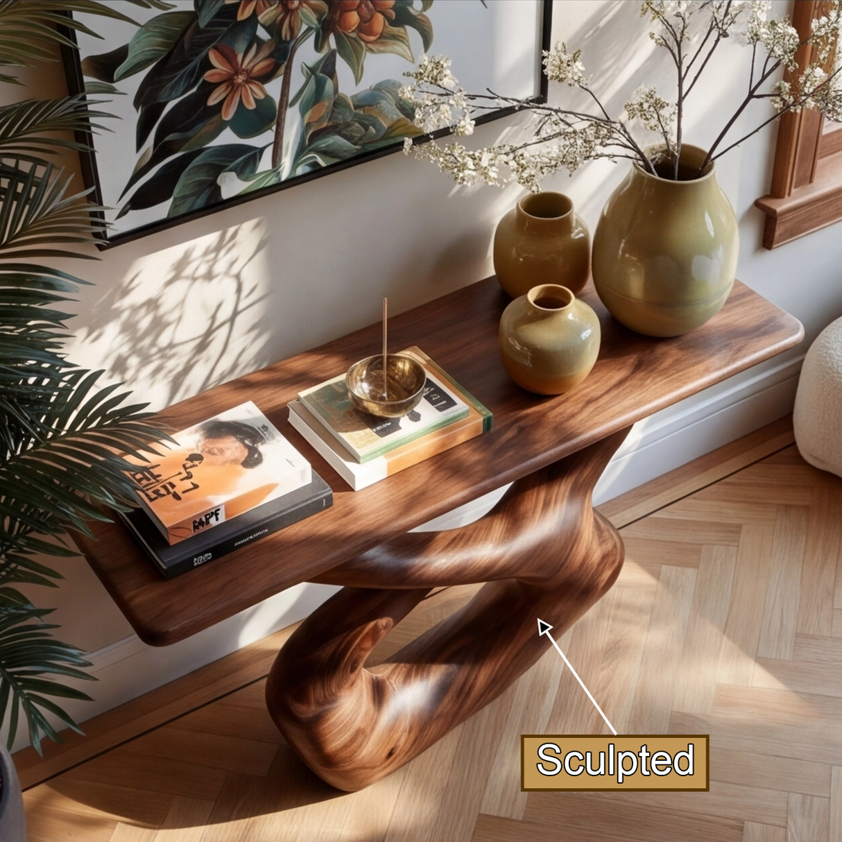 Aurevon Curved Solid Wood Hallway Console Table - Timberustic Console Table