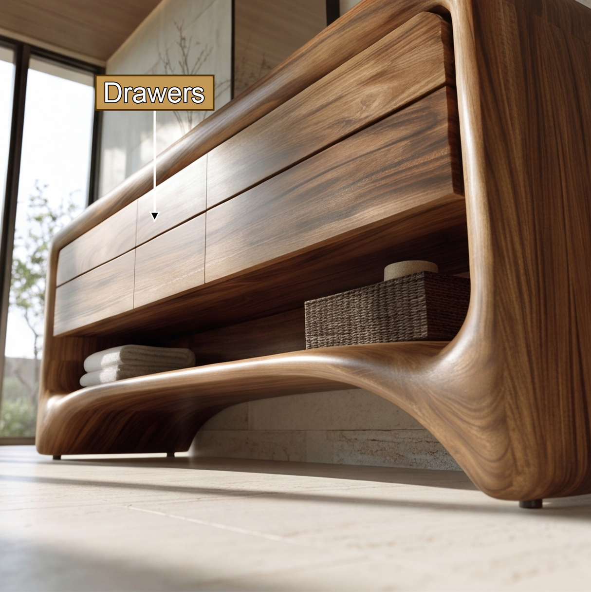 Aurevon Handcrafted Solid Wood Freestanding Bathroom Vanity with Integrated Sinks and Drawers