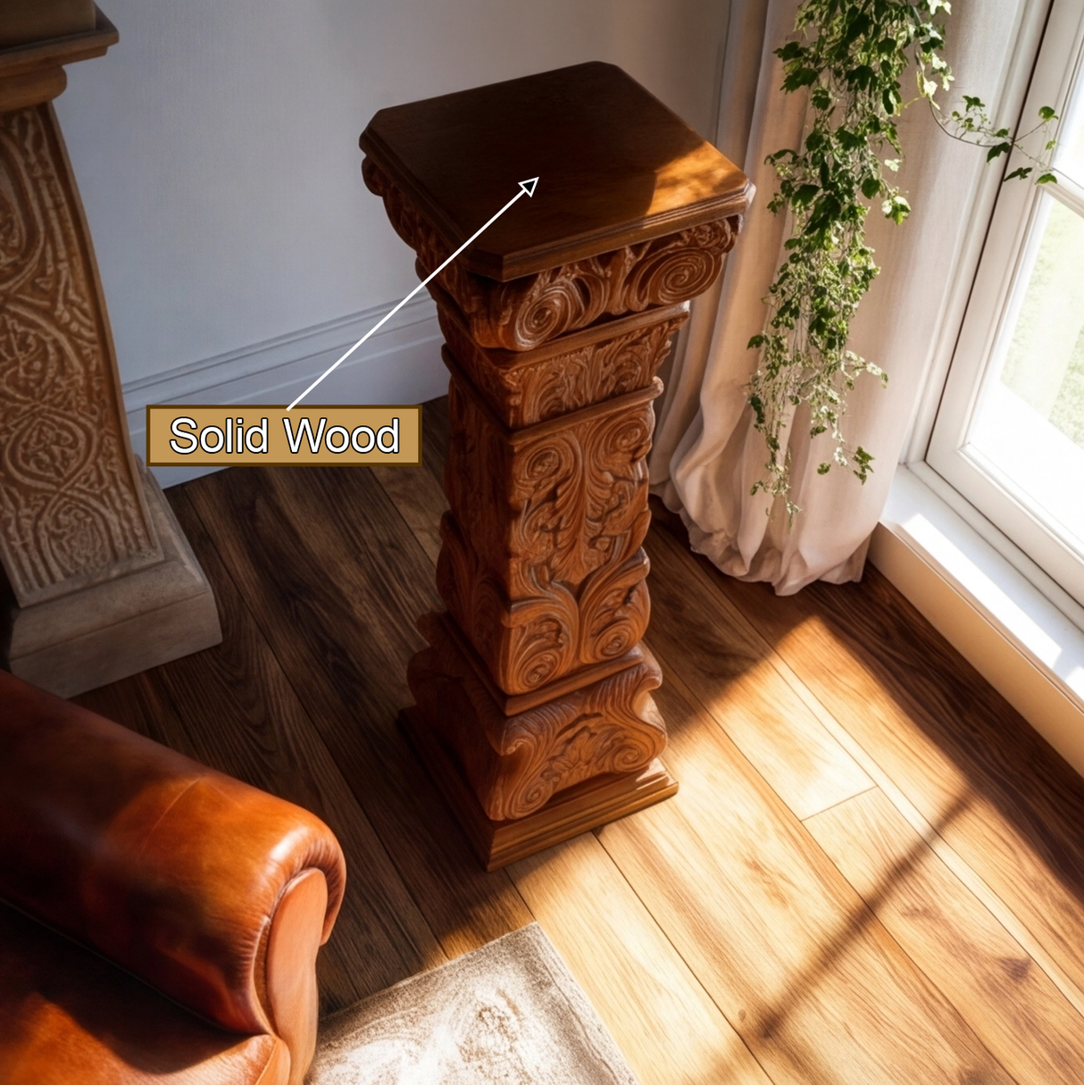 Aurevon Handcrafted Solid Wood Pedestal Stand - Timberustic Pedestal Stand