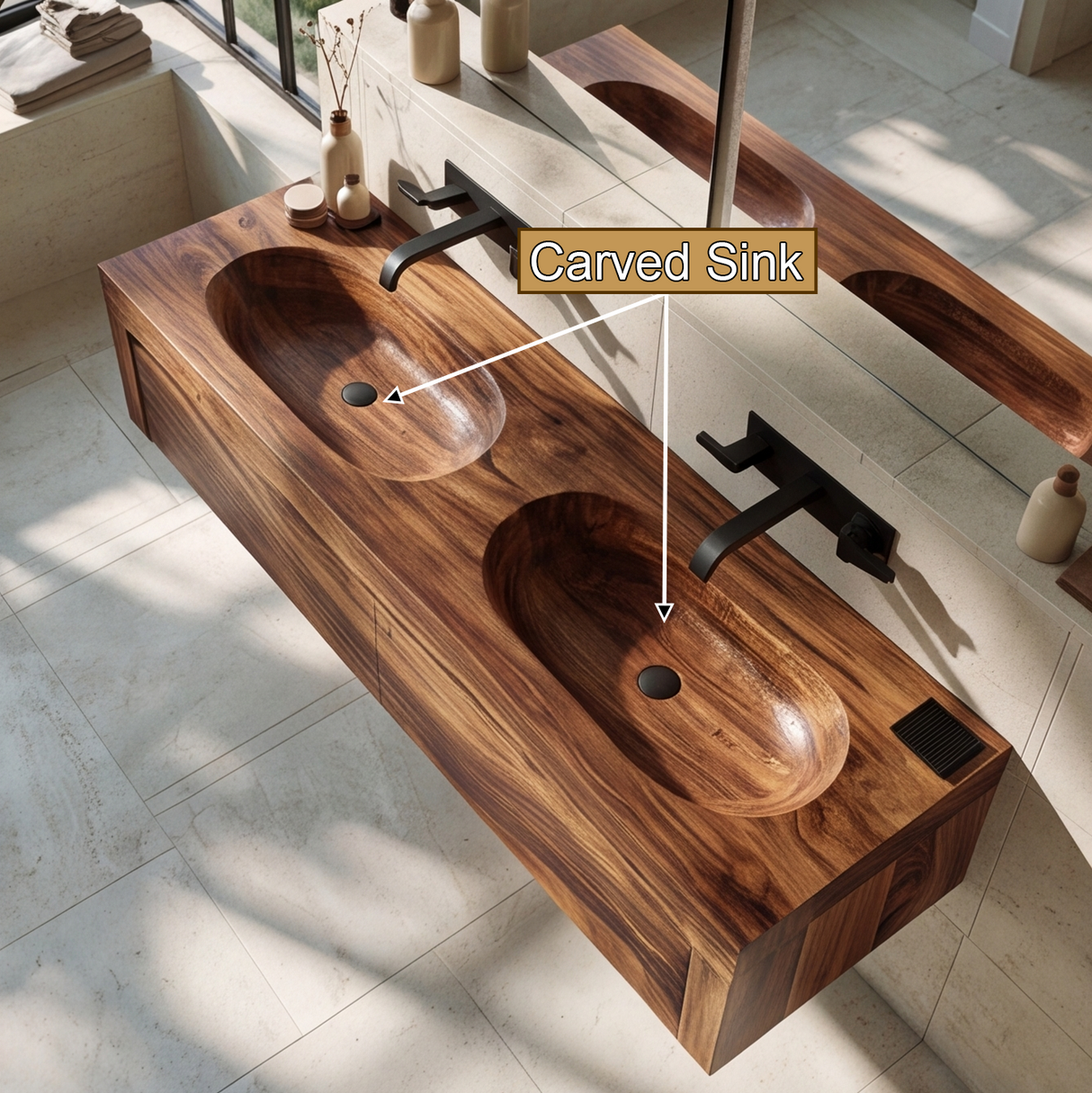 Aurevyn Handcrafted Solid Wood Floating Bathroom Vanity with Integrated Sinks and Drawers