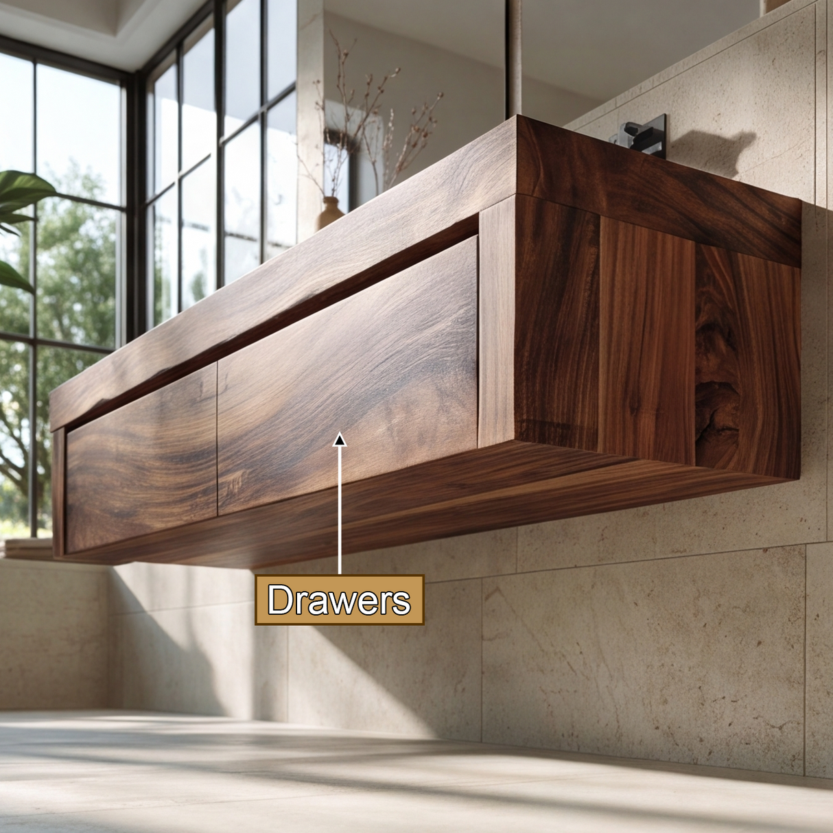 Aurevyn Handcrafted Solid Wood Floating Bathroom Vanity with Integrated Sinks and Drawers