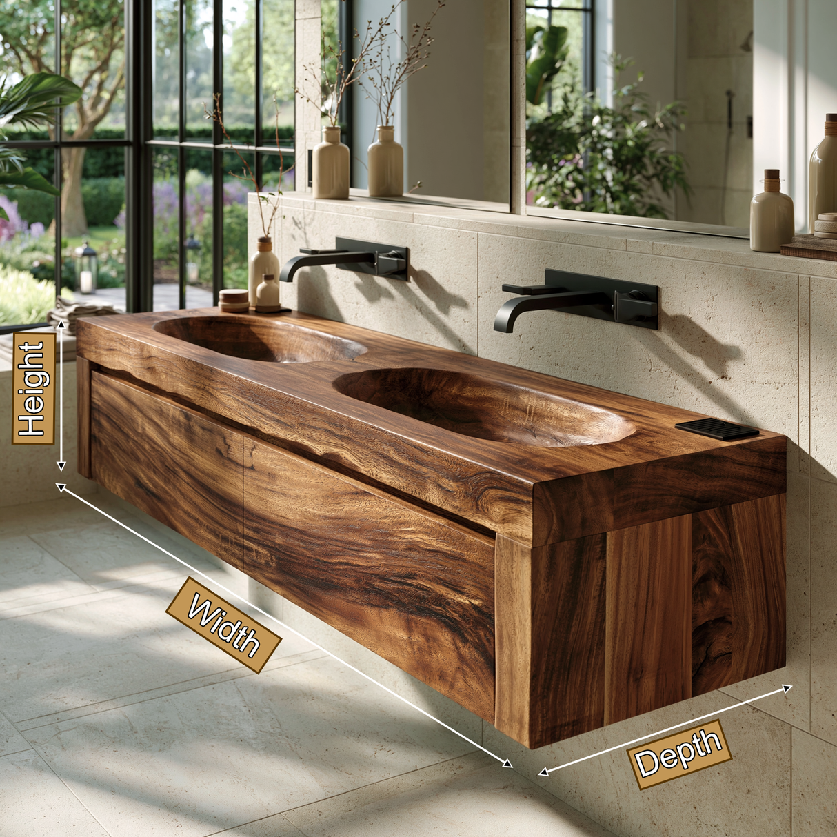 Aurevyn Handcrafted Solid Wood Floating Bathroom Vanity with Integrated Sinks and Drawers