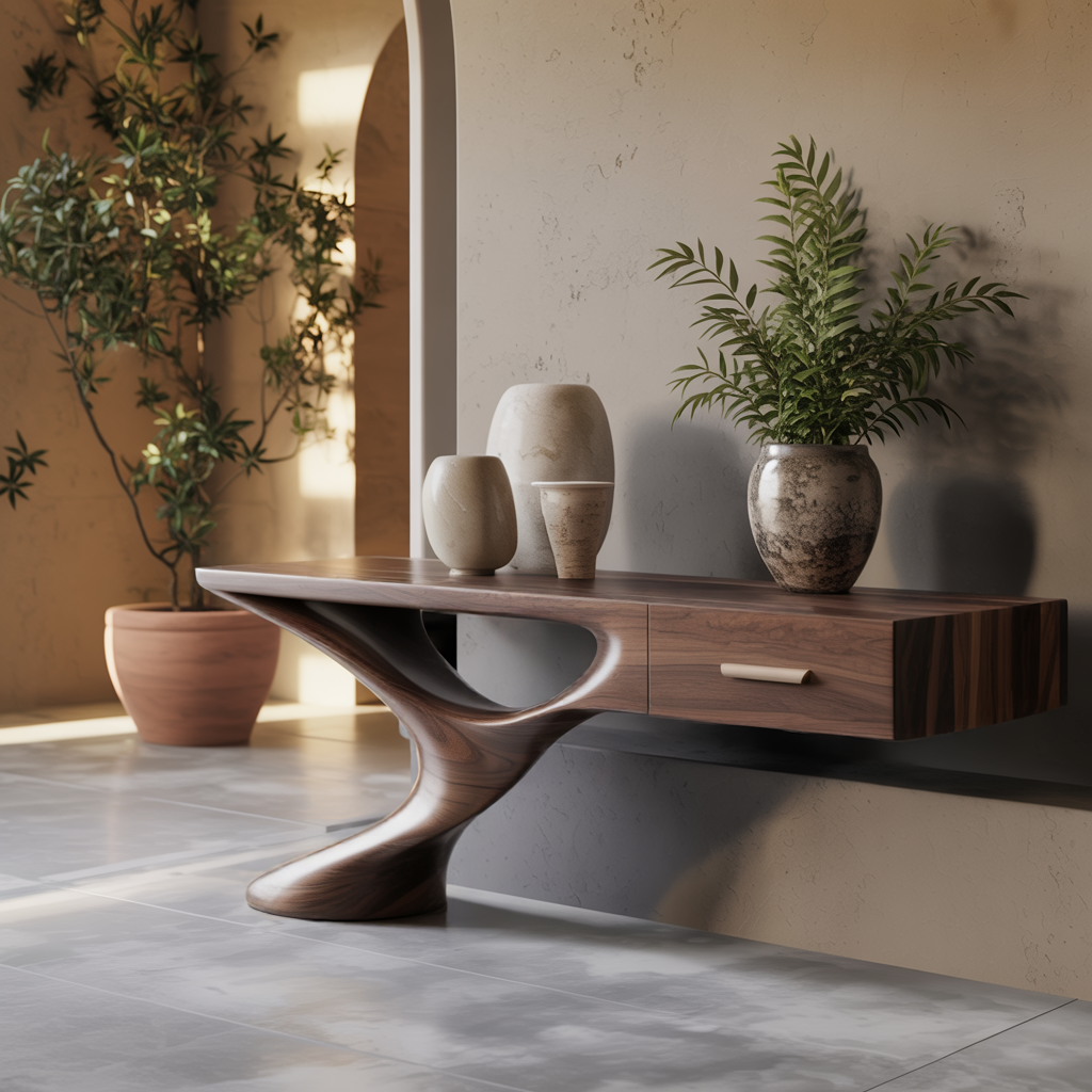 Auvra Sculpted Console Table – Organic Modern Solid Wood Floating ...