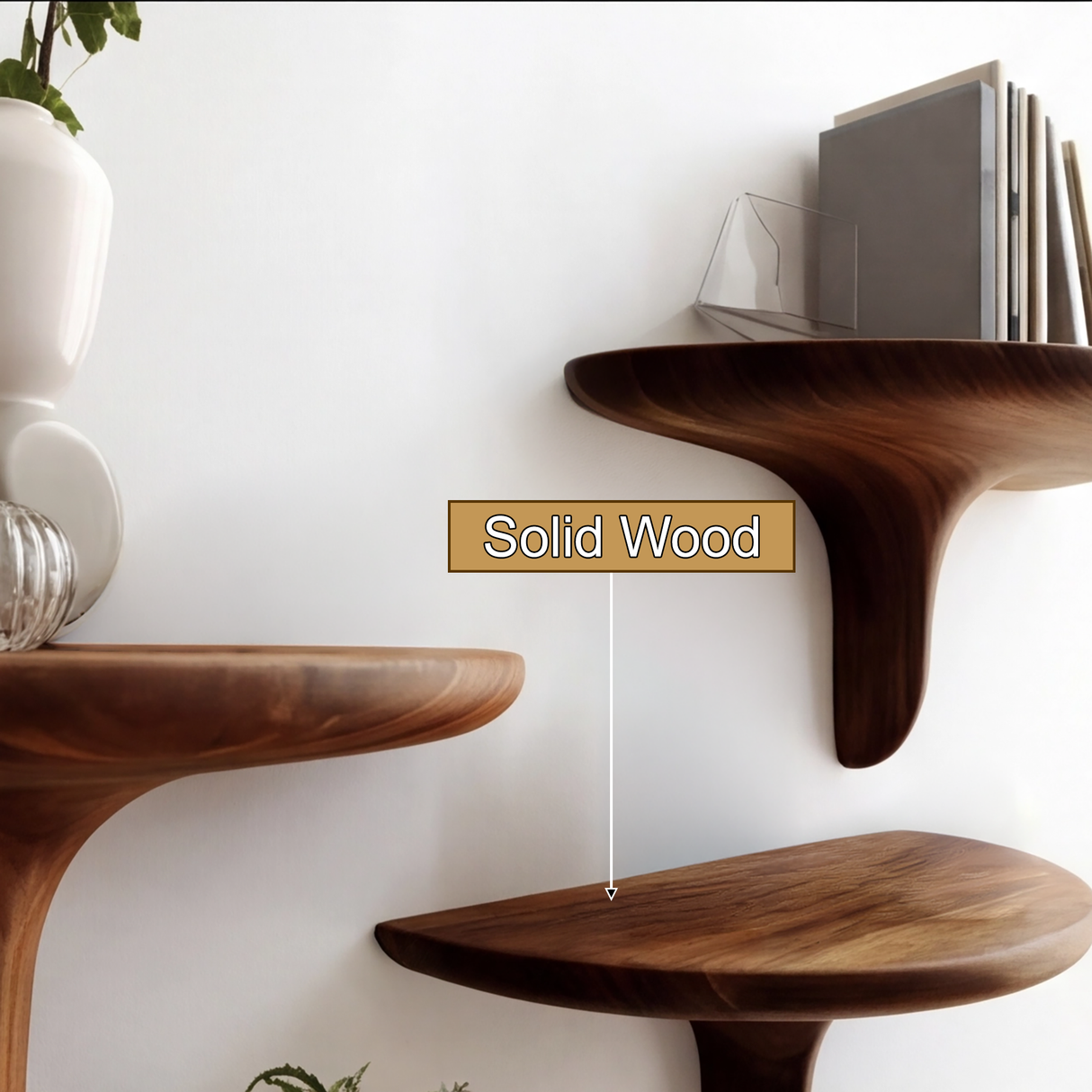 Avelon Sculpted Solid Wood Mushroom Floating Shelf SPA812436 - Timberustic Floating Shelf