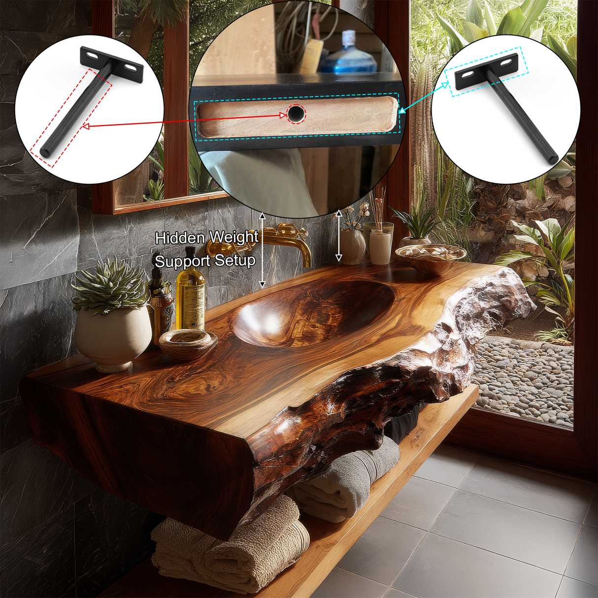 Avendra Live Edge Solid Wood Floating Bathroom Vanity with Integrated Sink SPA201365 - Timberustic Floating Bathroom Vanity with Integrated Sink