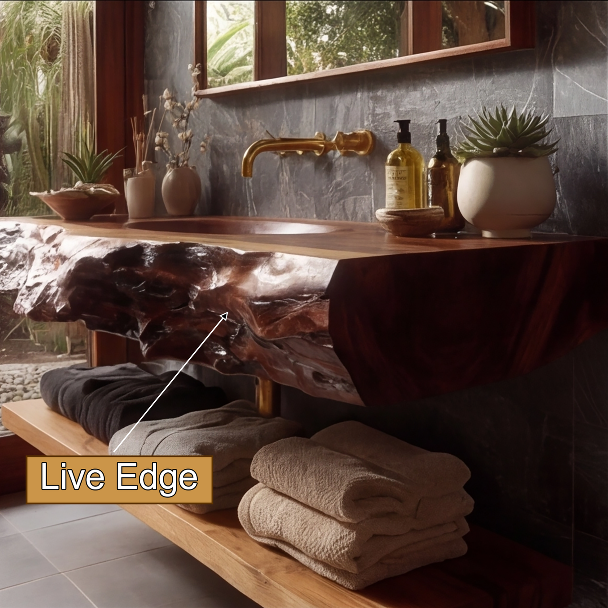 Avendra Live Edge Solid Wood Floating Bathroom Vanity with Integrated Sink SPA201365 - Timberustic Floating Bathroom Vanity with Integrated Sink