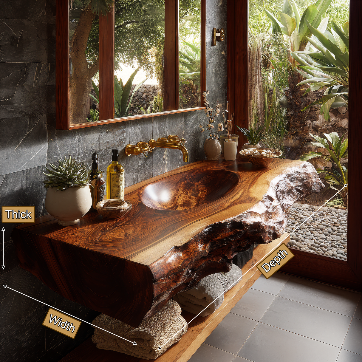 Avendra Live Edge Solid Wood Floating Bathroom Vanity with Integrated Sink SPA201365 - Timberustic Floating Bathroom Vanity with Integrated Sink