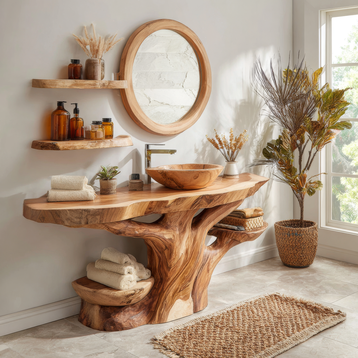 Avenor Live Edge Solid Wood Bathroom Vanity with Shelves - Timberustic Freestanding Bathroom Vanity with Shelves