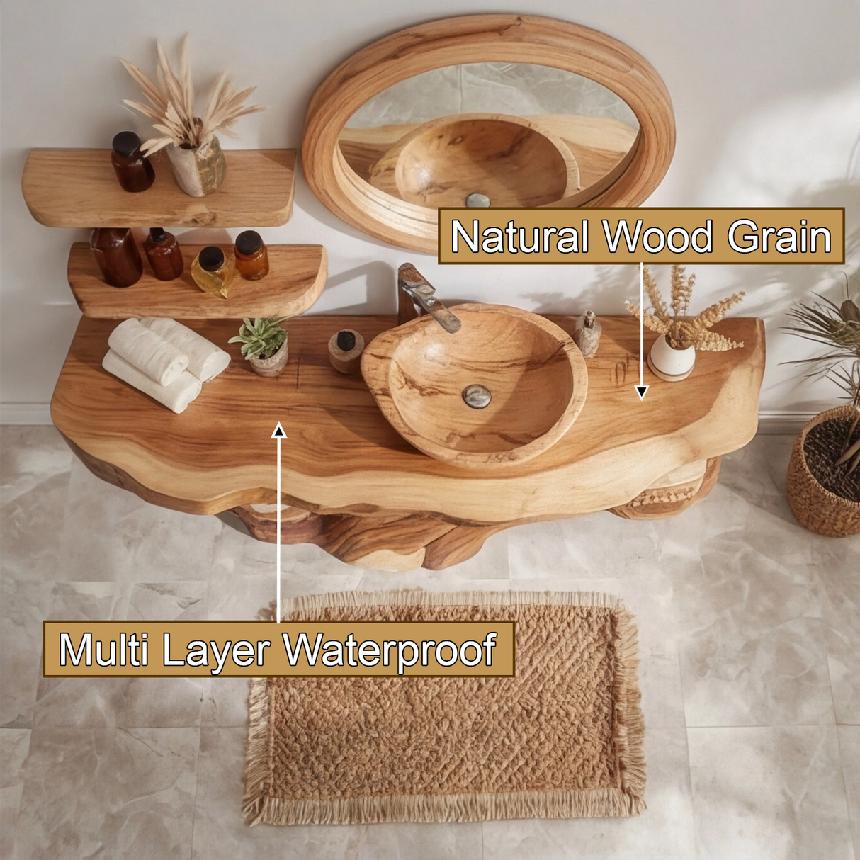 Avenor Live Edge Solid Wood Bathroom Vanity with Shelves - Timberustic Freestanding Bathroom Vanity with Shelves