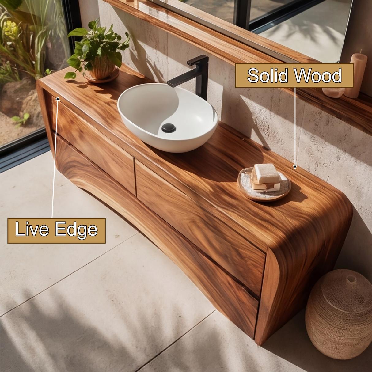 Avenra Flow Solid Wood Bathroom Vanity with Drawers - Timberustic Freestanding Bathroom Vanity with Drawers
