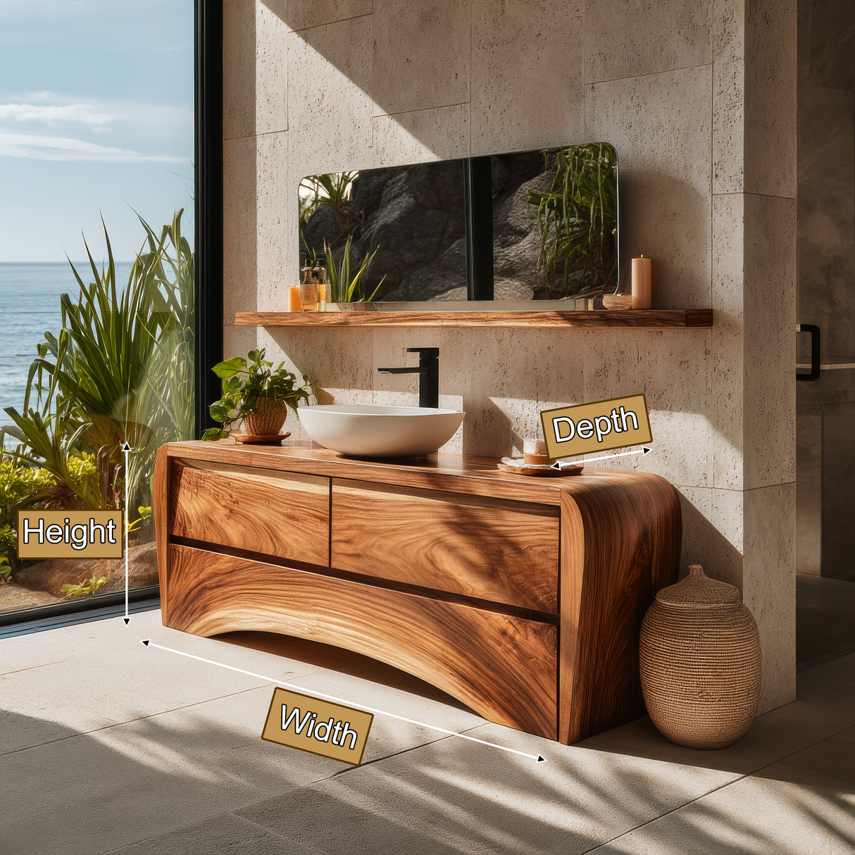 Avenra Flow Solid Wood Bathroom Vanity with Drawers - Timberustic Freestanding Bathroom Vanity with Drawers