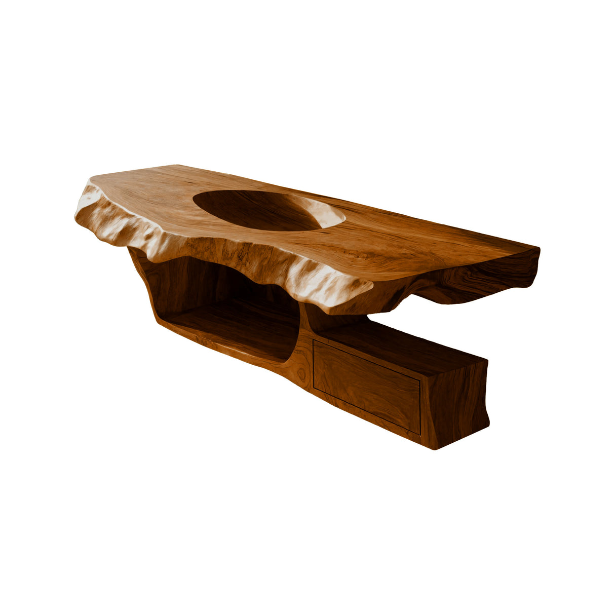 Avenra Live Edge Solid Wood Floating Bathroom Vanity with Integrated Sink and Open Storage Brown - Timberustic Floating Bathroom Vanity with Integrated Sink and Open Storage