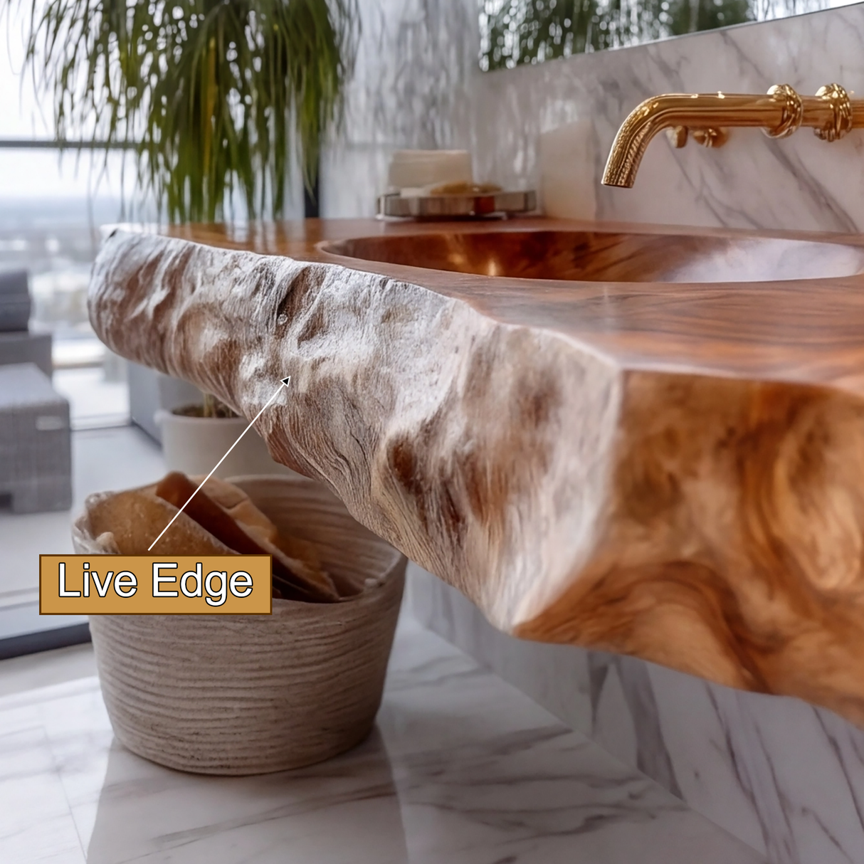 Avensa Live Edge Solid Wood Floating Bathroom Vanity with Integrated Sink SPA362594 - Timberustic Floating Bathroom Vanity with Integrated Sink