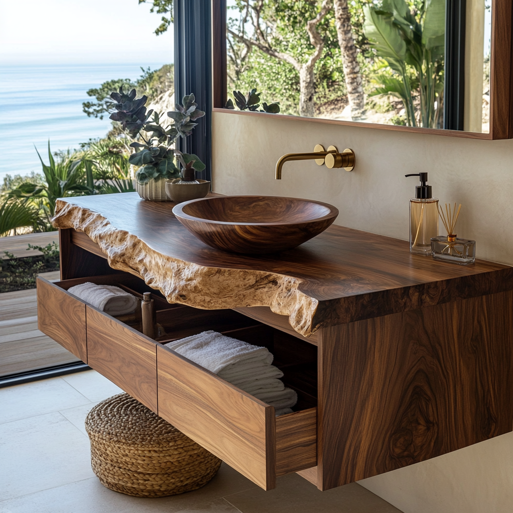 Averik Live Edge Solid Wood Floating Bathroom Vanity With Drawers - Timberustic Floating Bathroom Vanity With Drawers