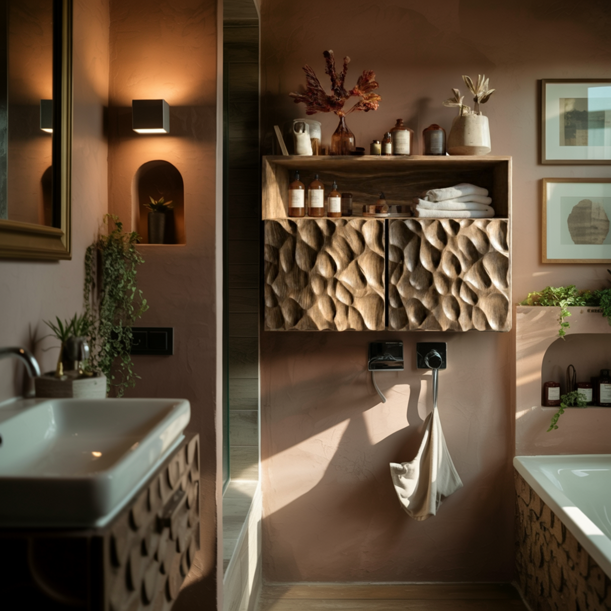 Averin Ripple Solid Wood Floating Bathroom Cabinet - Timberustic Floating Bathroom Cabinet
