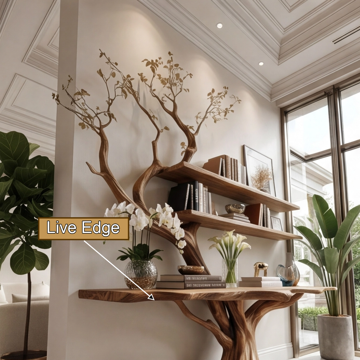 Averion Sculpted Solid Wood Console Table with Shelves - Timberustic Console Table with Shelves