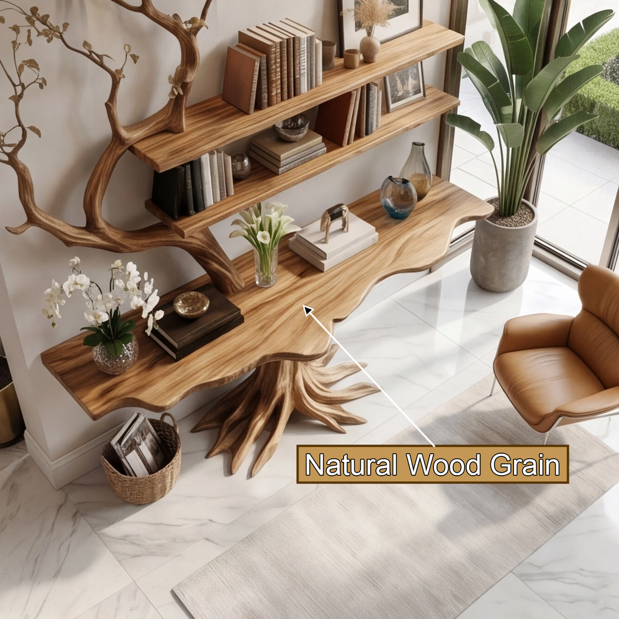 Averion Sculpted Solid Wood Console Table with Shelves - Timberustic Console Table with Shelves